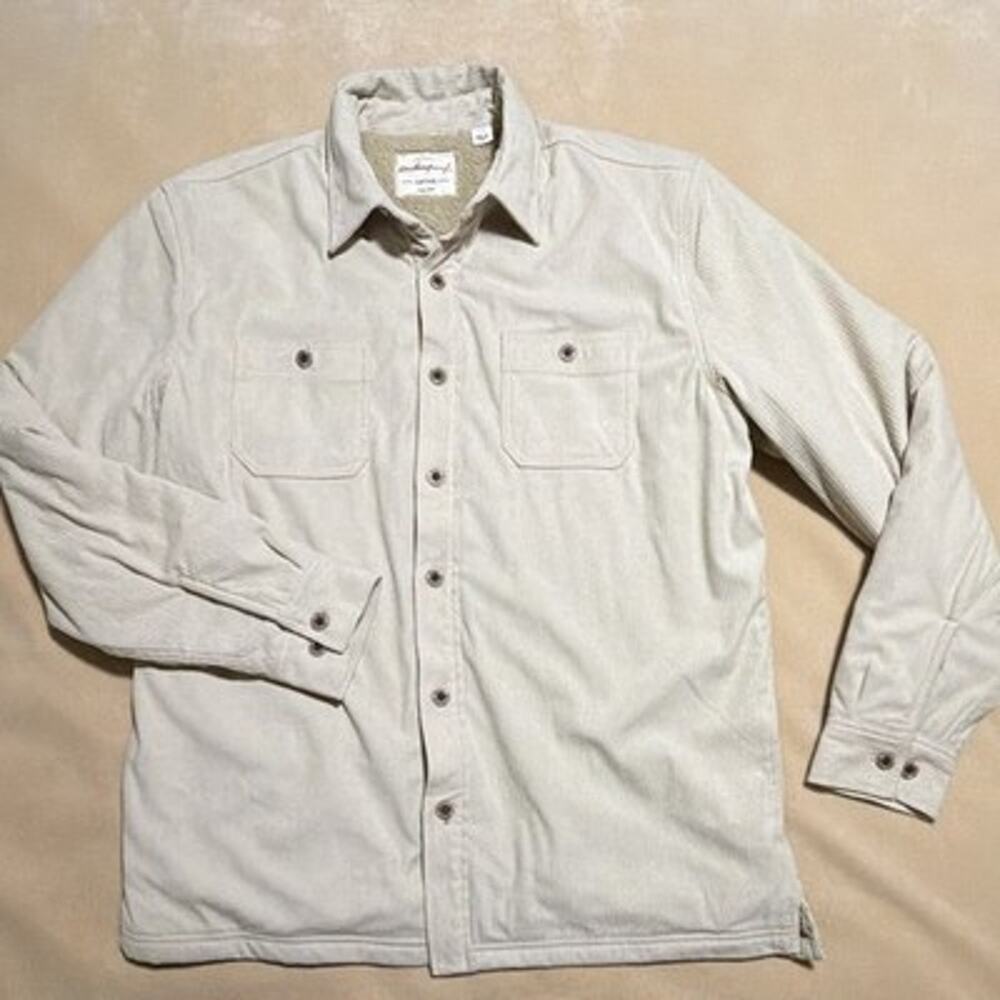 Weatherproof Men's L Beige Shacket Jacket Button Front Lined Pockets Warm Cozy